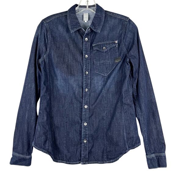 G-Star Raw Hunter 5620 Straight Shirt Lightweight Dark Denim Button Down Size S - Picture 4 of 15